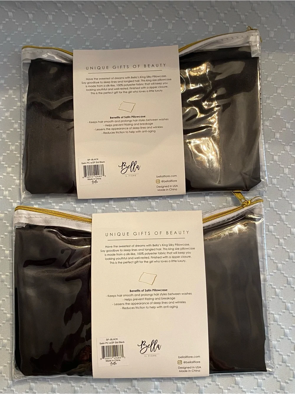 Two New Bella IL Fiore King Black Silky Pillowcases